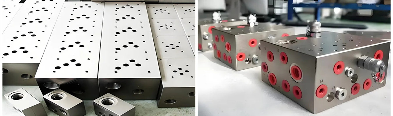 Blocs collecteurs usinés CNC Blocs collecteurs usinés CNC de haute précision pour systèmes hydrauliques et pneumatiques